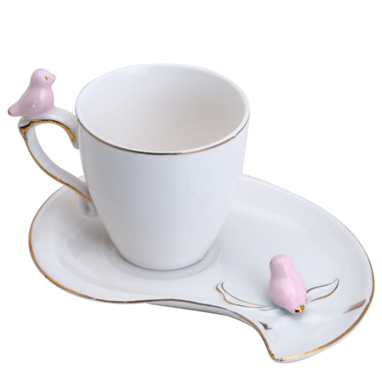 Jogo Chá E Café Porcelana Branco Pássaros 3 Pçs Envio Já
