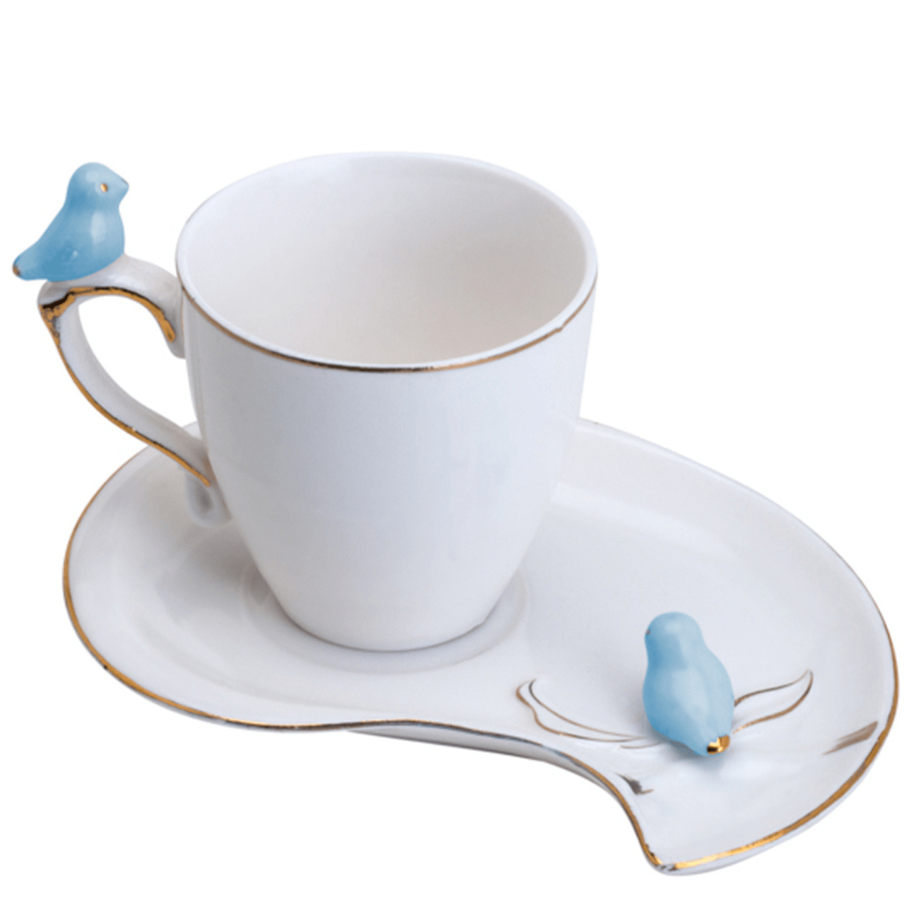 Jogo 6 Xícaras De Café Com Pires Porcelana Birds Plate Colorido 90ml