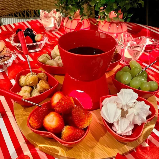 Aparelho Fondue Em Cerâmica Com Base Em Bambu 14 Peças