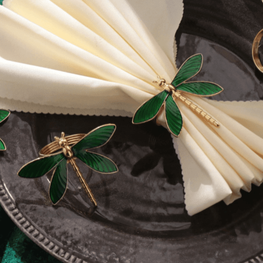 Argola Anel Para Guardanapo Libélula Verde 4 Peças