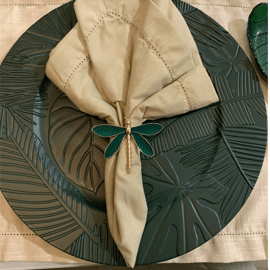 Argola Anel Para Guardanapo Libélula Verde 4 Peças