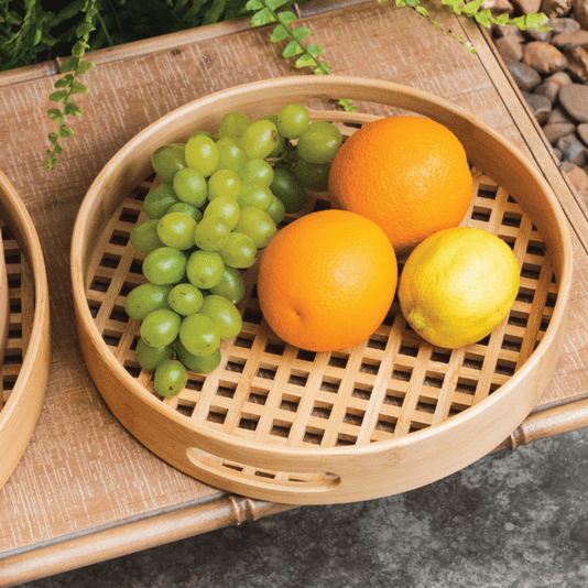 Bandeja De Bambu Multiuso Decorativa Redonda Vazada 30cm