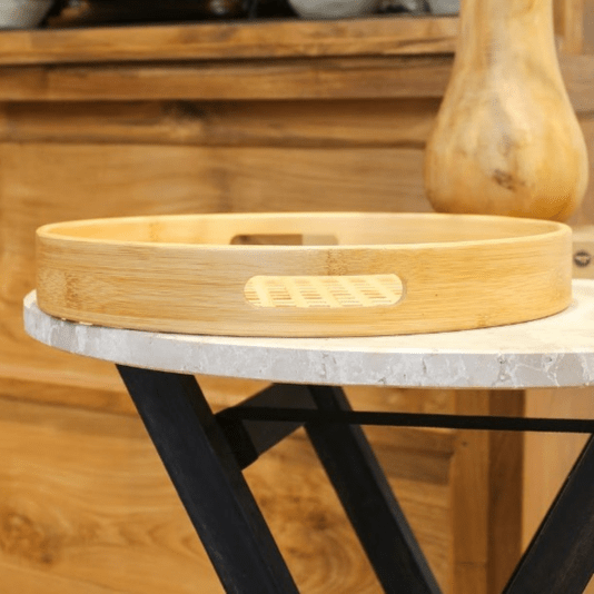 Bandeja De Bambu Multiuso Decorativa Redonda Vazada 30cm