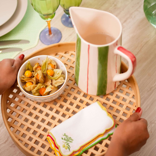 Bandeja De Bambu Multiuso Decorativa Redonda Vazada 30cm