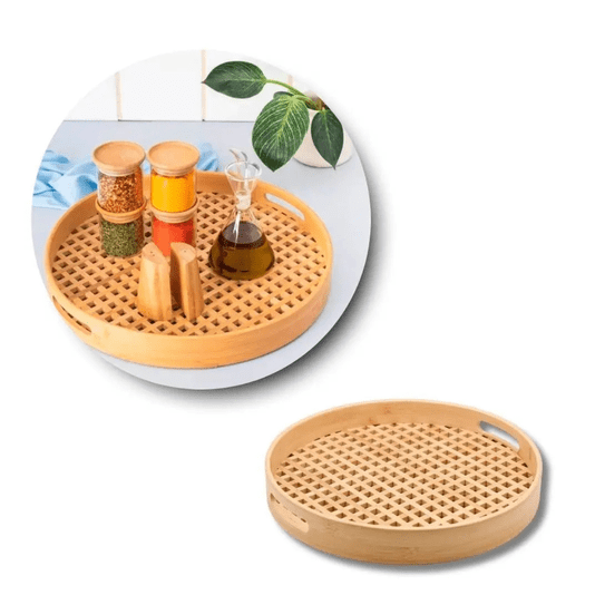 Bandeja De Bambu Multiuso Decorativa Redonda Vazada 30cm