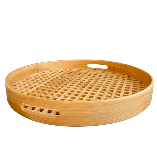 Bandeja De Bambu Multiuso Decorativa Redonda Vazada 30cm