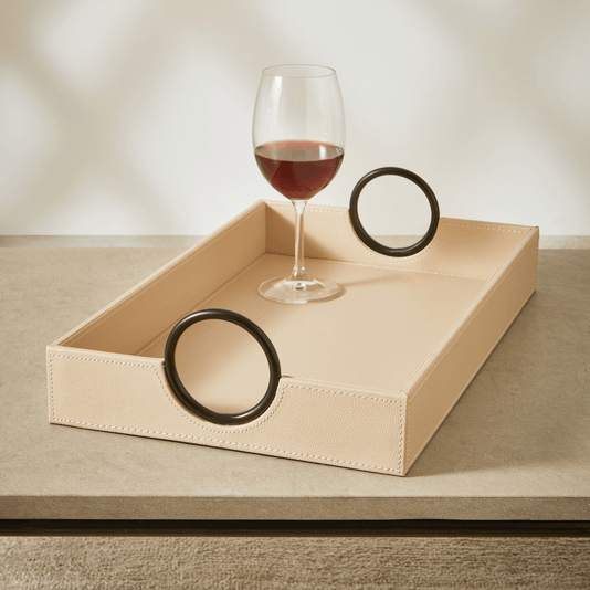 Bandeja Decorativa Servir Em MDF Com Revestimento PU Creme