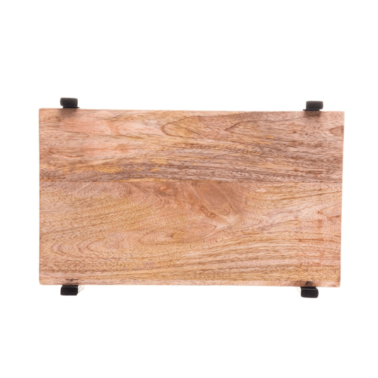 Bandeja Elevada Retangular De Madeira E Metal 34,5X22,5cm