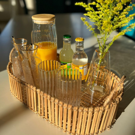 Bandeja Rattan Oval Com Alça 15445 G