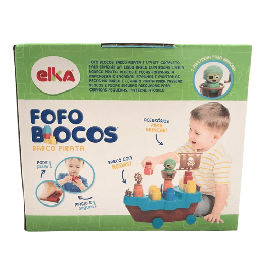 Brinquedo Educativo Fofo Blocos Barco Pirata 13 peças Elka