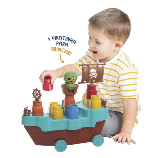 Brinquedo Educativo Fofo Blocos Barco Pirata 13 peças Elka