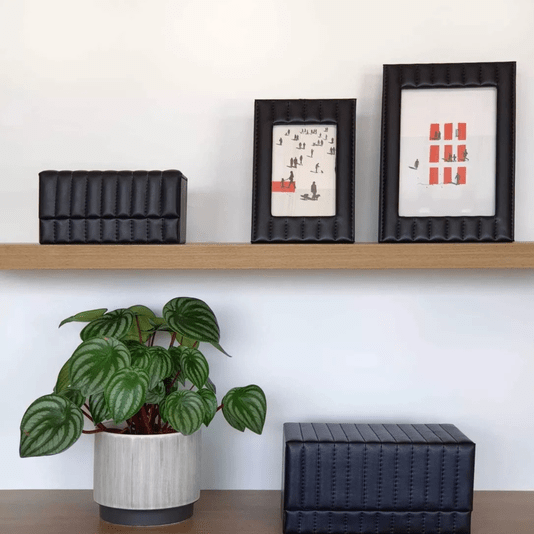 Caixa Decorativa MDF Com Revestimento Em Pu Preta P 18cm