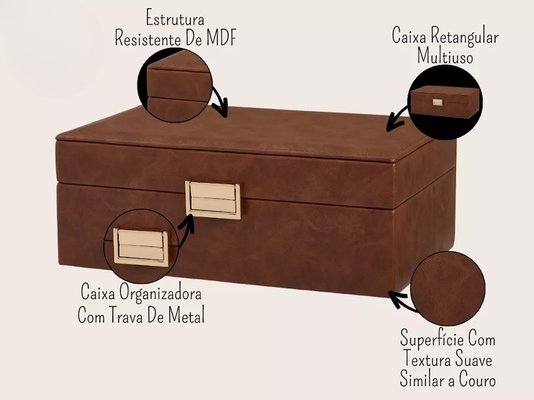 Caixa Decorativa Em Mdf Revestimento Pu Marrom 23,5cm