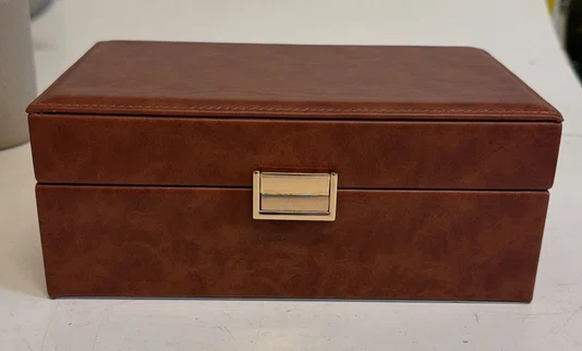 Caixa Decorativa Em Mdf Revestimento Pu Marrom 23,5cm