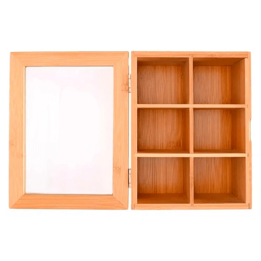 Caixa Organizador De Chá Bambu Com 6 Divisórias 21x16x7,5cm