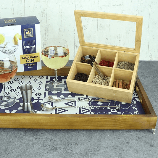 Caixa Organizador De Chá Bambu Com 6 Divisórias 21x16x7,5cm