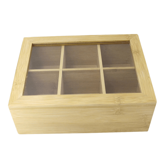 Caixa Organizador De Chá Bambu Com 6 Divisórias 21x16x7,5cm