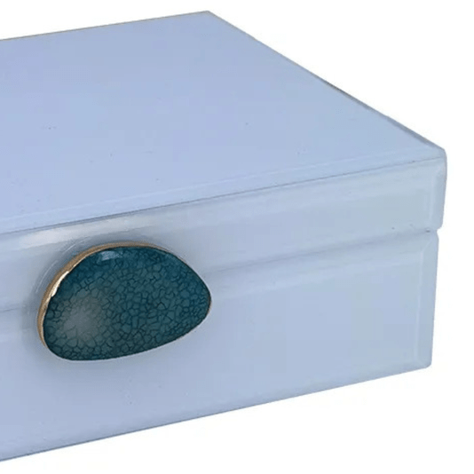 Caixa Porta Joias Madeira E Vidro Branco Detalhe Pedra G 24,5cm