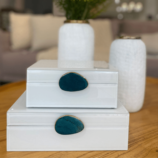 Caixa Porta Joias Madeira E Vidro Branco Detalhe Pedra P 19cm