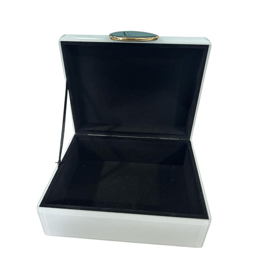Caixa Porta Joias Madeira E Vidro Branco Detalhe Pedra P 19cm