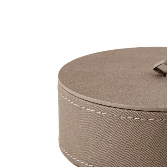 Caixa Redonda Decorativa Revestimento Em PU Cinza 16x5,5cm