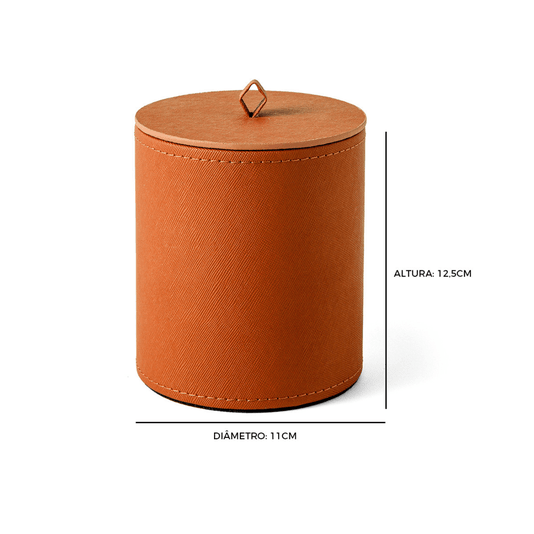 Caixa Redonda Decorativa Revestimento PU Terracota 12,5x11cm