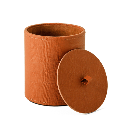 Caixa Redonda Decorativa Revestimento PU Terracota 12,5x11cm