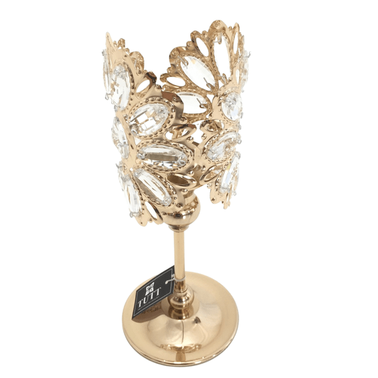 Castiçal de Metal com Pedras Dourado
