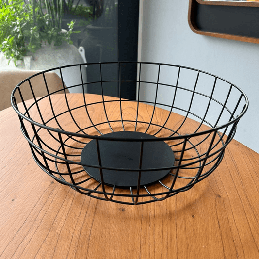 Centro De Mesa Fruteira Em Metal Preto 15x38cm