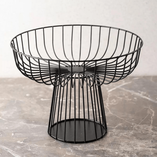 Centro de Mesa Fruteira Redondo em Metal Preto 21x28cm