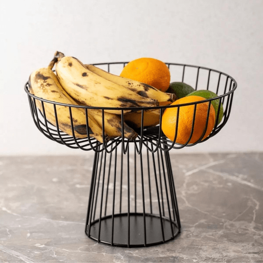 Centro de Mesa Fruteira Redondo em Metal Preto 21x28cm