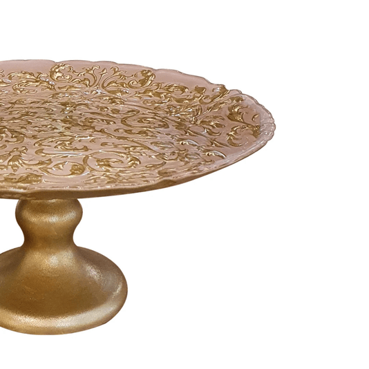 Centro De Mesa Reveníe Em Vidro Rosa E Dourado