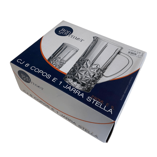 Conjunto 6 Copos e 1 Jarra de Vidro Stella 290ml e 1L Bon Gourmet
