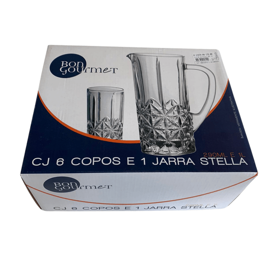 Conjunto 6 Copos e 1 Jarra de Vidro Stella 290ml e 1L Bon Gourmet