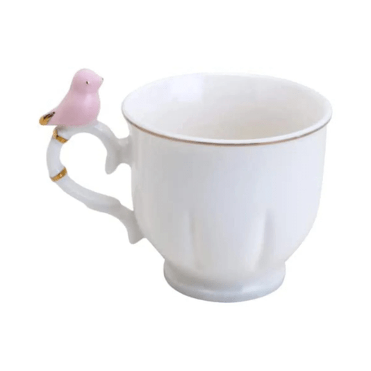 Conjunto 6 Xícaras de Café Com Pires Porcelana Birds Passarinho 100ml