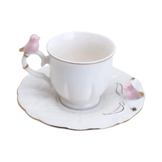 Conjunto 6 Xícaras de Café Com Pires Porcelana Birds Passarinho 100ml