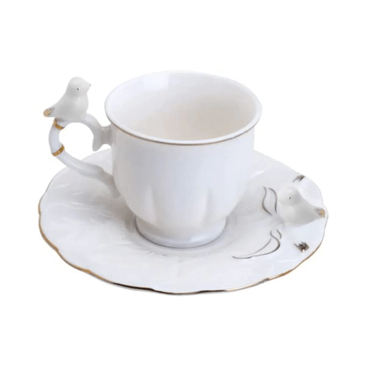 Conjunto 6 Xícaras de Café Com Pires Porcelana Birds Passarinho 100ml