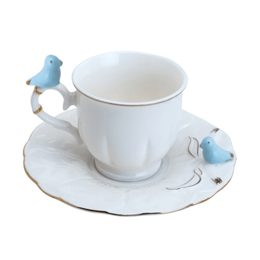 Conjunto 6 Xícaras de Café Com Pires Porcelana Birds Passarinho 100ml