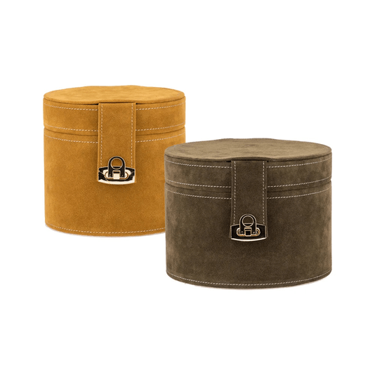 Conjunto Caixas De Veludo Marrom e Mostarda Com Puxador Metal