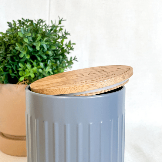 Conjunto Latas Porta Condimentos Metal e Bambu Cinza 3 Peças