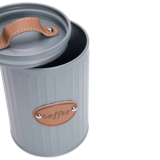 Conjunto Latas Porta Mantimentos Metal E Couro Cinza 3 peças