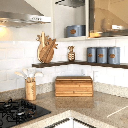 Conjunto Latas Porta Mantimentos Metal E Couro Cinza 3 peças