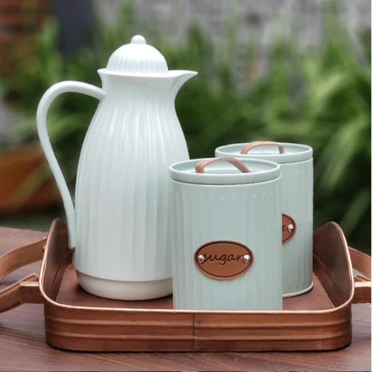 Conjunto Latas Porta Mantimentos Metal E Couro Verde 3 peças