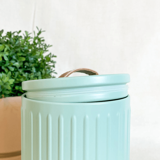 Conjunto Latas Porta Mantimentos Metal E Couro Verde 3 peças