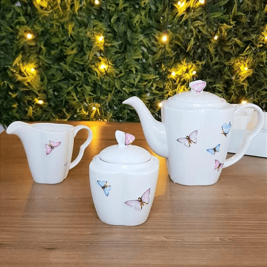 Conjunto Para Café De Porcelana Borboleta 3 Peças Wolff