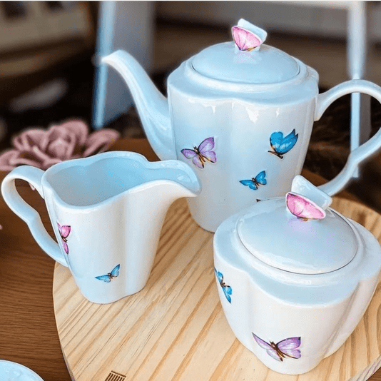 Conjunto Para Café De Porcelana Borboleta 3 Peças Wolff