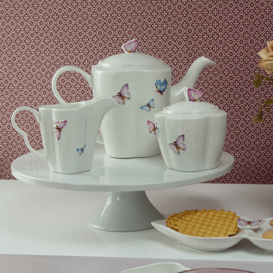 Conjunto Para Café De Porcelana Borboleta 3 Peças Wolff