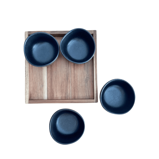 Conjunto Petisqueira Porta Aperitivos Cerâmica e Base Madeira