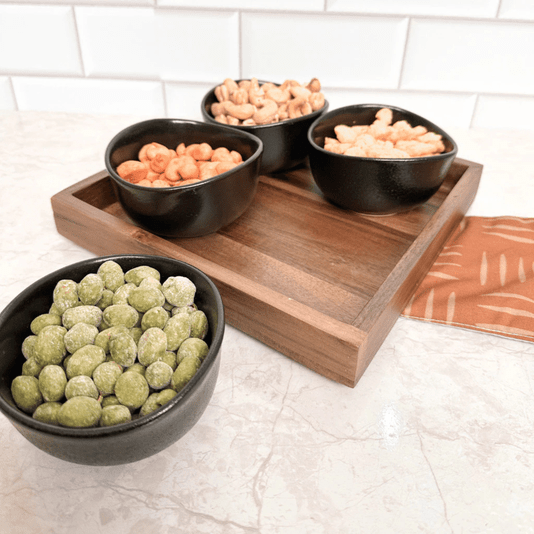 Conjunto Petisqueira Porta Aperitivos Cerâmica e Base Madeira