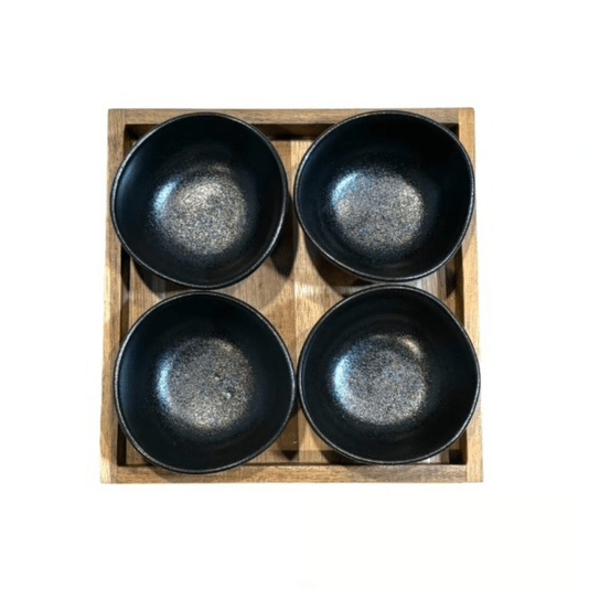 Conjunto Petisqueira Porta Aperitivos Cerâmica e Base Madeira